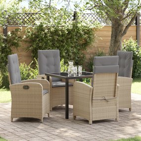 vidaXL Conjunto de Jantar de Jardim de 5 Peças com Almofadas Bege Rattan Poliéster