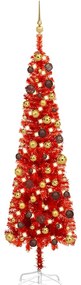 vidaXL Árvore de Natal pré-iluminada fina com bolas 180 cm vermelho
