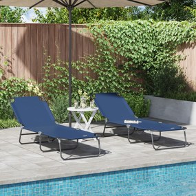 vidaXL Chaise Longue Dobrável 2 pcs Azul Portátil em Tecido Oxford 600D