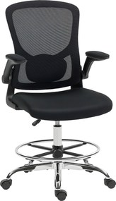 Cadeira de escritório ergonómica, cadeira de desenho, apoio lombar 4D, braços rebatíveis, 60 x 60 x 108-132 cm, preta