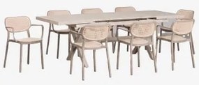 Conjunto Mesa Rectangular 180-240x90 Cm Extensível Alumínio Karena E 8 Cadeiras De Jardim Empilháveis Com Braços Omara Moka Brown - Sklum