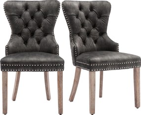 Conjunto de 2 cadeiras de jantar com anéis redondos únicos, cadeira estofada com tachas, 53,5x64x95 cm, Cinzento