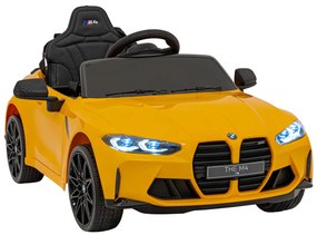 Carro elétrico para Crianças 12V BMW M4 Rodas de EVA, Assento de couro Amarelo