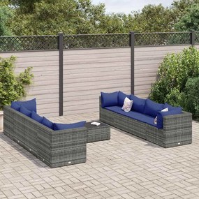 vidaXL 9 pcs conjunto lounge de jardim c/ almofadões vime PE cinzento