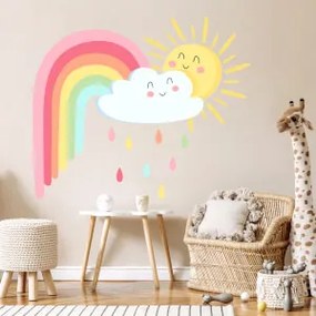 Autocolante de parede para crianças - Sol feliz e arco-íris