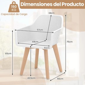 Conjunto de 2 cadeiras de jantar modernas (MESA NÃO INCLUIDA) em plástico com pernas de madeira e encosto perfurado respirável para sala de jantar Bra