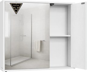 Armário de parede com espelho para casa de banho 15 x 60 x 55 cm, montagem sem ferramentas, , branco
