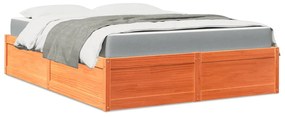 vidaXL Cama com colchão 160x200 cm madeira pinho maciça castanho-mel