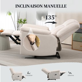 Poltrona relaxante elétrica com massagem e aquecimento, poltrona reclinável, encosto ajustável manualmente, 85 x 91 x 104 cm, bege
