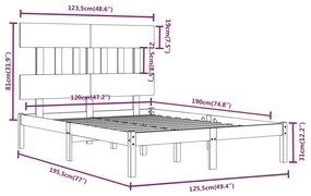 Estrutura de cama dupla pequena 4FT 120x190 cm madeira maciça