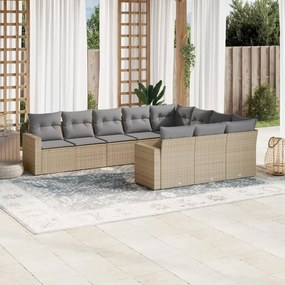 10 pcs conjunto de sofás p/ jardim com almofadões vime PE bege