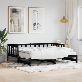 Sofá-cama com gavetão 90x190 cm madeira de pinho maciça preto