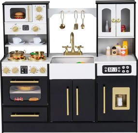 Cozinha de brincar em madeira para crianças, com luzes e sons realistas 92 x 31 x 90 cm Preto