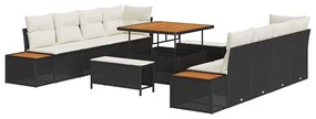Conjunto de Sofá de Jardim vidaXL de 11 Peças com Almofadas Preto Ratt