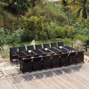 vidaXL 15 pcs conjunto jantar p/ jardim c/ almofadões vime PE preto