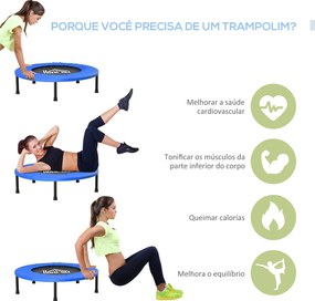 Trampolim Fitness Ø81cm Trampolim de Aço com Borda Protetora e 28 Molas para Exercícios em Interior E Exterior Carga 100kg 81x81x22,5cm Preto e Azul