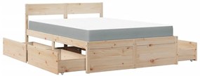 Cama com gavetas e colchão 120x200 cm madeira de pinho maciça
