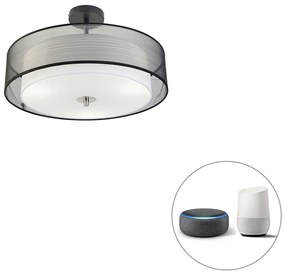 LED Candeeiro de teto inteligente preto com branco 50 cm incl. 3 Wifi A60 - Drum Duo Moderno