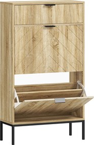 HOMCOM Sapateira Estreita com 2 Portas Gaveta e Prateleiras Ajustáveis para 8 Pares de Sapatos 60x24x105,5 cm Madeira | Aosom Portugal