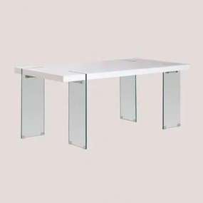 Mesa De Jantar Rectangular Em Mdf E Pernas Vidro Kali Madeira Branca & 190 X 95 Cm - Sklum