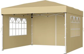 Tenda dobrável de 3 x 3 m, com paredes laterais, resistente, pavilhão para jardim bege