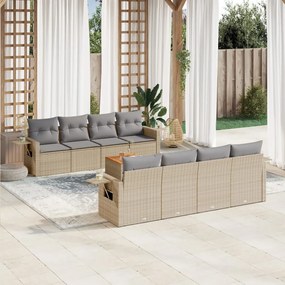 9 pcs conjunto de sofás p/ jardim com almofadões vime PE bege