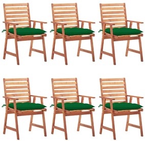 Cadeiras de jantar p/ jardim 6 pcs c/ almofadões acácia maciça