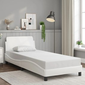 Estrutura de cama c/ cabeceira couro artificial 80x200cm branco