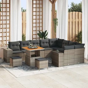 Conjunto de Sofá de Jardim de 12 Peças com Almofadas Cinza Rattan PE Acácia