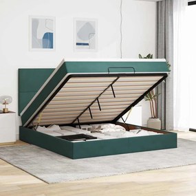 Estrutura de cama otomana com colchão verde escuro veludo