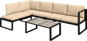 Outsunny Conjunto de Jardim Exterior de 4 peças com 2 Sofás de 2 Lugares 1 Cadeira sem Braços e Mesa de Centro com Almofadas Cáqui | Aosom Portugal