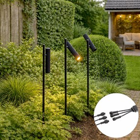 Conjunto de 3 projetores de espigão pretos incluindo LED IP44 - Garly Ribble