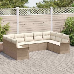 Conjunto de Sofá de Jardim de 9 Peças com Almofadas Bege em Rattan Pol