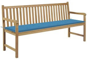 vidaXL Banco de jardim c/ almofadão azul 175 cm teca maciça