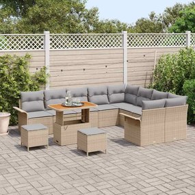 Conjunto de Sofá de Jardim vidaXL 12 Peças com Almofadas Bege Rattan S