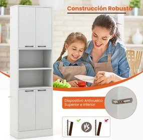 Armário de despensa para cozinha 56 x 30 x 190 cm com portas e prateleiras cinza claro
