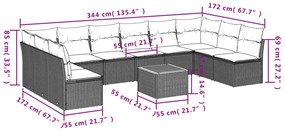 11 pcs conjunto sofás de jardim c/ almofadões vime PE bege