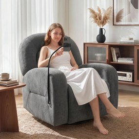 Poltrona Relax Reclinável 3 em 1 com Função de Baloiço Rotação 360° Suporte para Telemóvel Assento Amplo Cinzento