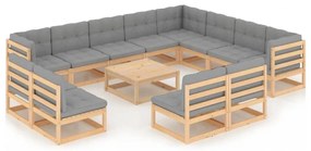 13 pcs conjunto lounge de jardim c/ almofadões pinho maciço