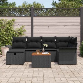 Conjunto de Sofá de Jardim de 7 Peças com Almofadas Pretas Rattan Poli