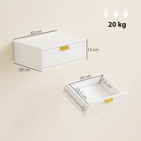 Conjunto de 2 Mesas de Cabeceira Murais, 40 x 30 x 15 cm, Instalação Ajustável em Altura, Branco