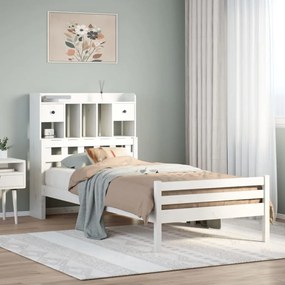 Cama com estante sem colchão 90x200 cm pinho maciço branco