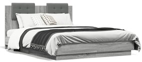 Estrutura de cama c/ cabeceira/luzes LED 120x190cm cinza sonoma
