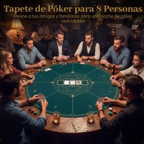 Tapete de póquer redondo 120 cm para Texas Hold'em com base em borracha antiderrapante, dobrável, com bolsa de transporte para 8 jogadores, verde