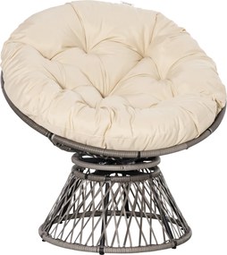 Outsunny Poltrona Papasan Giratória de Vime Sintético com Almofada e Estrutura de Aço para Jardim Pátio 87x97x90 cm Cinza e Creme | Aosom Portugal