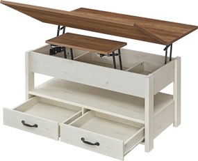 Mesa de centro, mesa de sala de estar 50 x 100 x 49,1 cm/64,1 cm castanho-branco