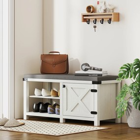 Banco Sapateira Rústico Organizador de Sapatos com Compartimentos para 7 Pares de Sapatos 100x40x48 cm Branco e Cinza
