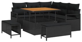 Sofá de Jardim 8 Peças com Almofadas Pretas de Rattan