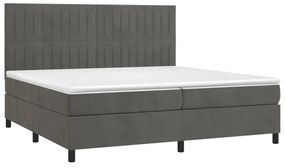 Cama box spring c/ colchão/LED 200x200cm veludo cinzento-escuro