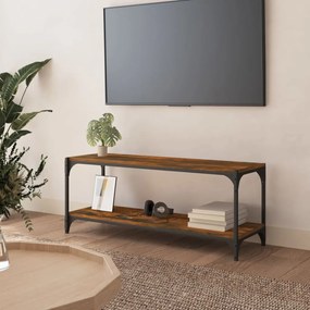 vidaXL Móvel TV 100x33x41 cm derivados madeira/aço cor carvalho fumado
